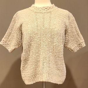 Tan Hand-Stitched Linen/Cotton Mock-Neck Sweater Orvis Size Large